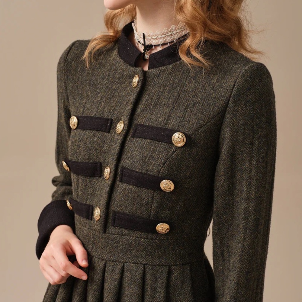 Linennaive Willow27 Green Wool Dress - Picture 2 of 7